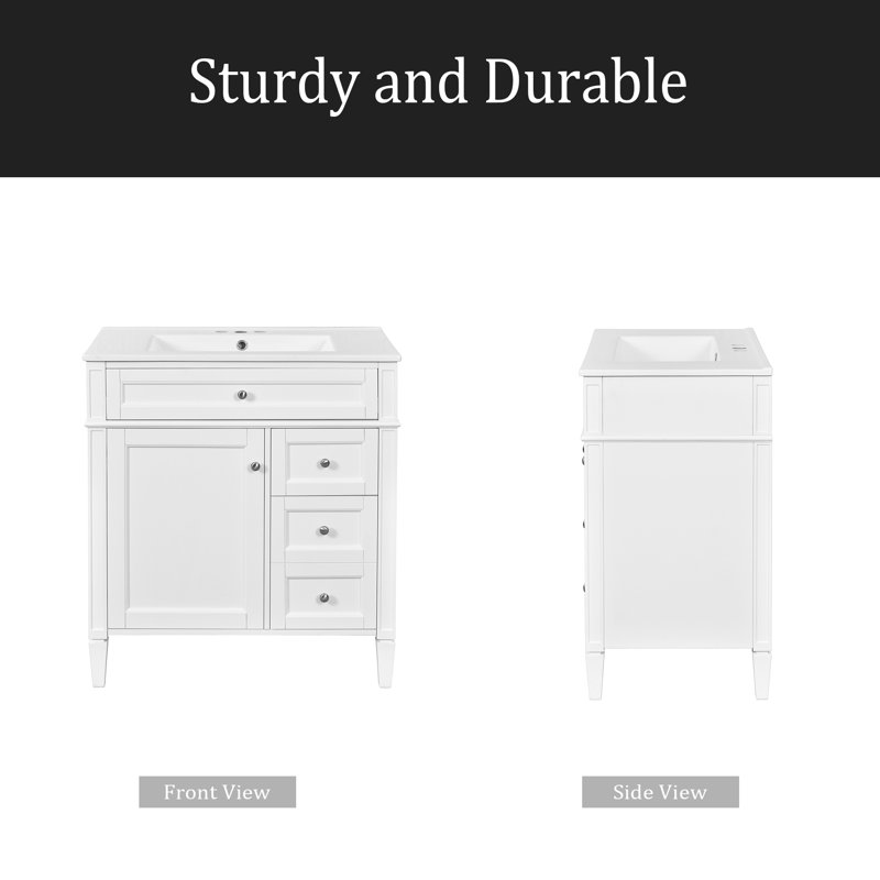 Meuble-lavabo de 30 po avec lavabo supérieur, meuble-lavabo moderne avec 2 tiroirs et tiroir escamotable, meuble-lavabo simple