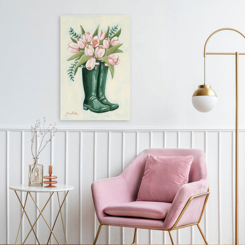 Tulipes dans des bottes de pluie 1, H 24 po x l 16 po