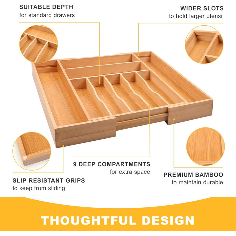 Plateau à couverts extensible en bambou avec 9 couverts