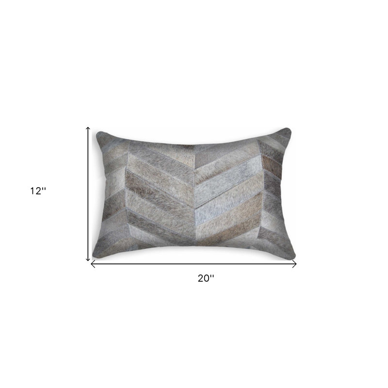 Gray Chevron Cowhide Throw Pillow with Cotton Backing