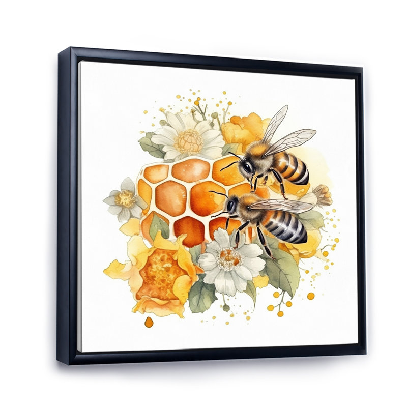 Floral Bee IV - Bee, impressions encadrées, H 16 po x l 16 po x P 1 po, Cadre flottant noir