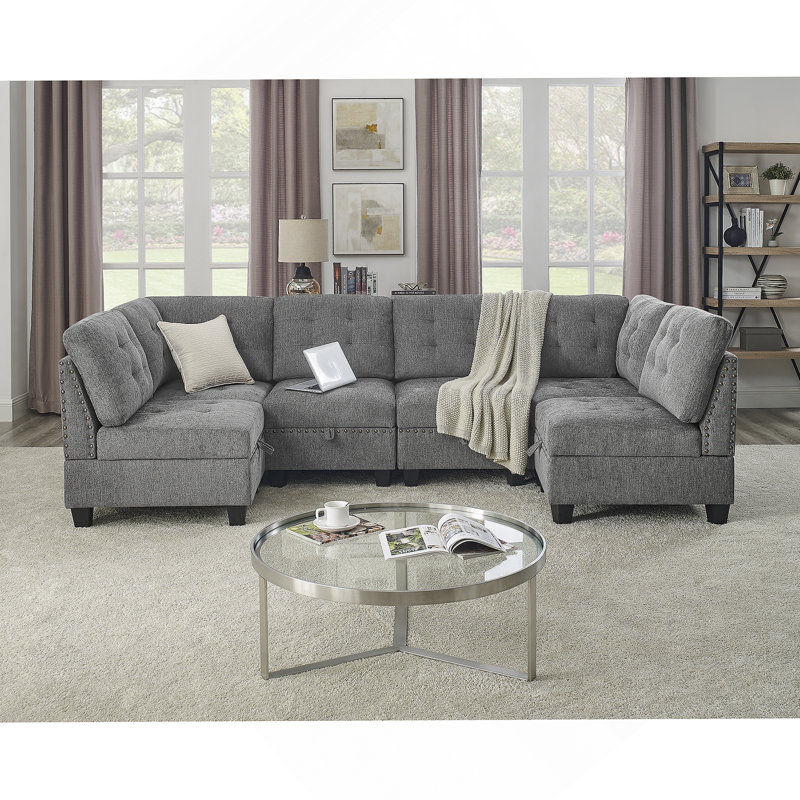 U shape Modular Sectional Sofa, includes Four Single Chair and Two Corner