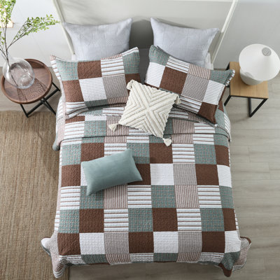 DDUOXIN Farmhouse Plaid 100% Cotton Quilt Sets - 1 Quilt with 2 Pillow Shams