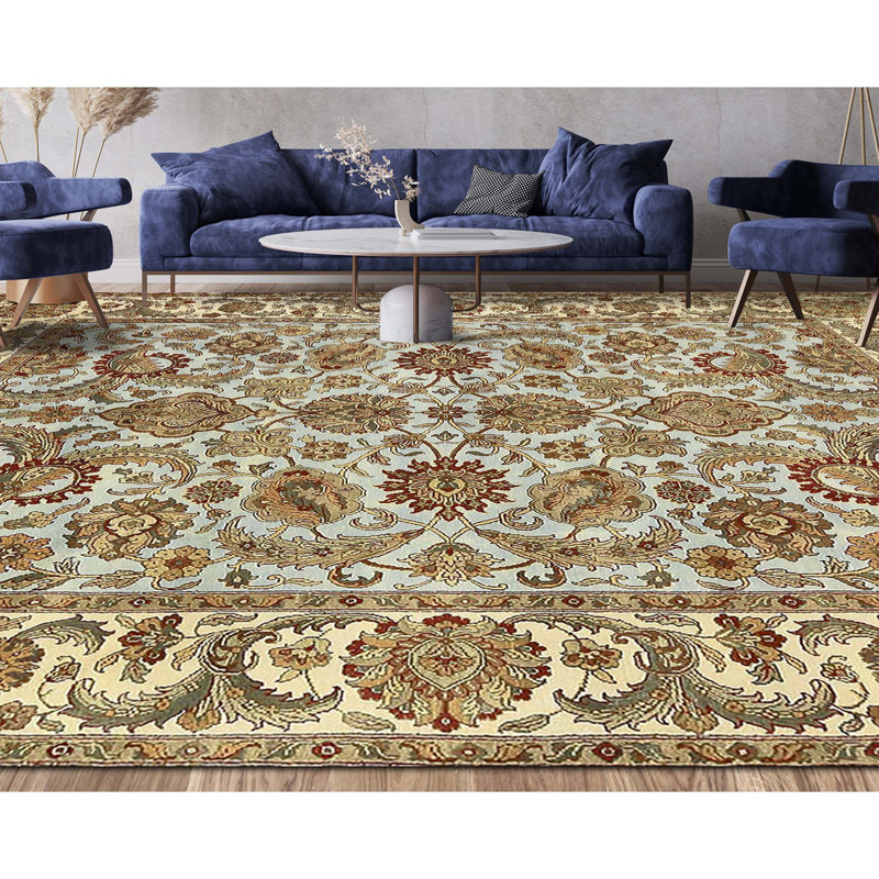 Wool Oriental Area Rug in Light Blue/Green/Beige
