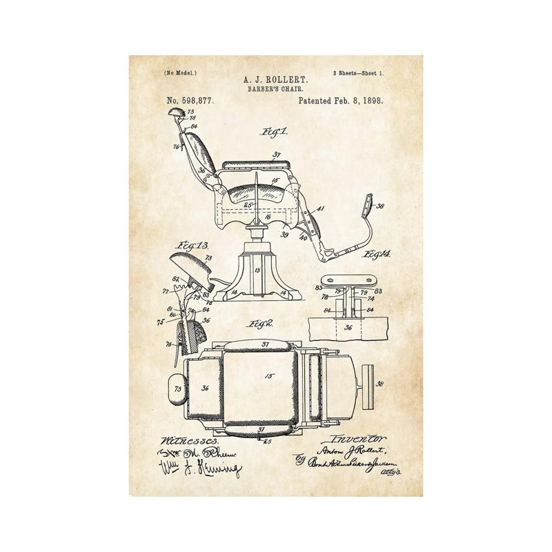 Barber Chair (1898) by Patent77 - Wrapped Canvas Gallery-Wrapped Canvas Giclée, 66.04 cm H x 45.72 cm W x 1.91 cm D