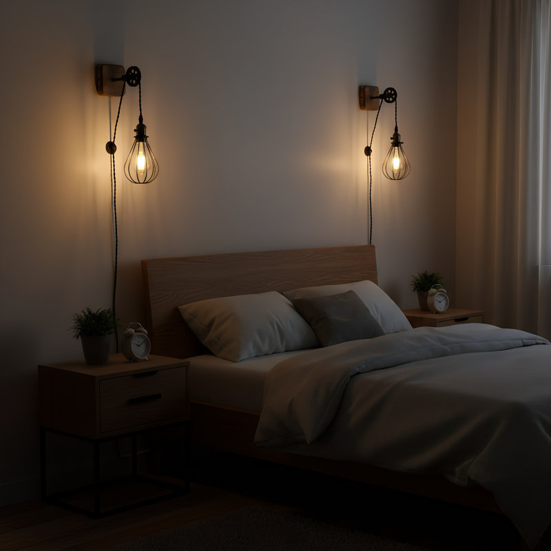 Industrial Farmhouse Plug In Wall Sconce Metal Wall Lamp Cage For Bedroom (set of 2)