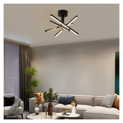 12" Modern LED Starburst Ceiling Light Fixture, Matte Black Geometric Flush Mount for Living Room & Bedroom