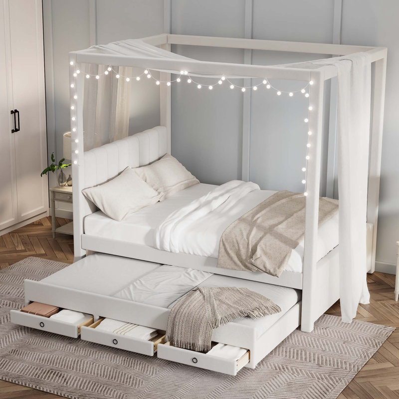 Lit plateforme tapissier Chaistan, Double, Beige