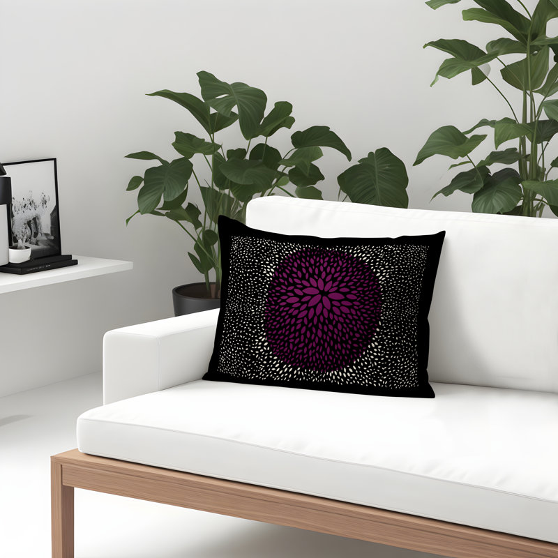 Coussin décoratif intérieur / extérieur en polyester filé floral Bavière, Mauve / Noir
