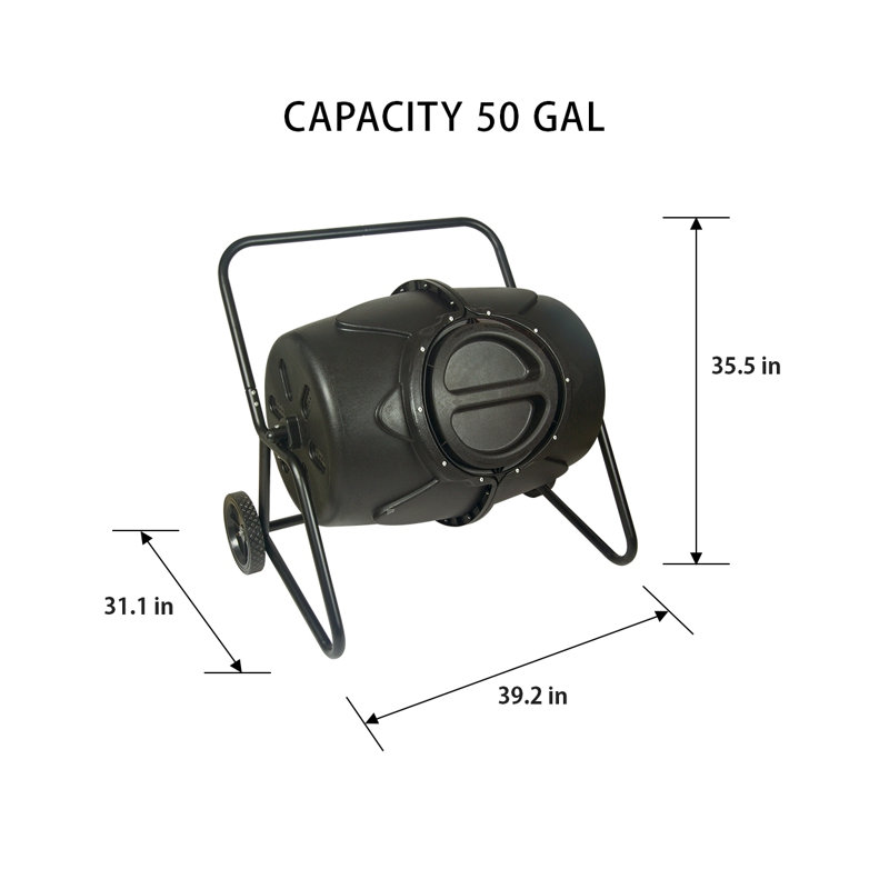 Black 50-Gallon Wheeled Tumbling Outdoor Composter with Steel Frame