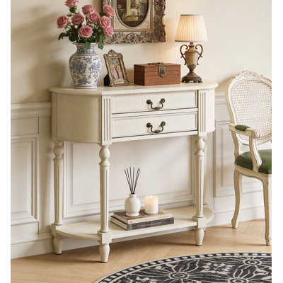 Antique Style Cream Curved Entry Console Table With Drawers