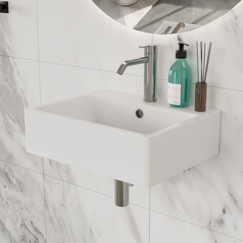 Dcolora 16'' White Ceramic Rectangular Bathroom Sink with Overflow