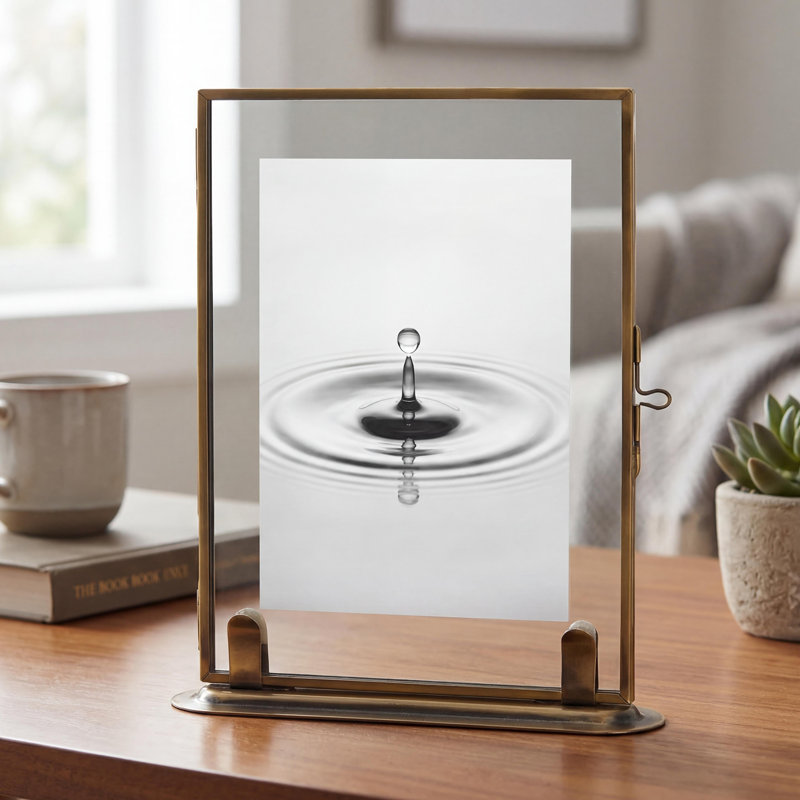 Cadre photo rétro en laiton flottant, verre transparent double couche, base en laiton massif