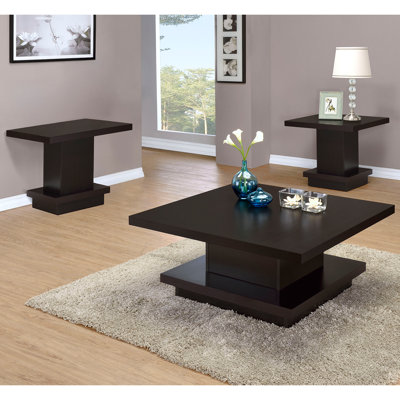 3-Piece Square Wooden Coffee And End Table Set In Cappuccino