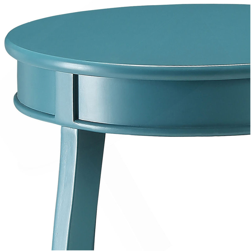 Teal Round Side Table With Bottom Shelf