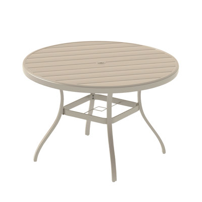 Round All - Weather Outdoor Dining Table For 6 7, Metal With Umbrella Hole, Powder Coating Rust Prevention, Bent Leg Design Style And Balance, Hand Polished Look, 52.51" Dimensions Colored Coated