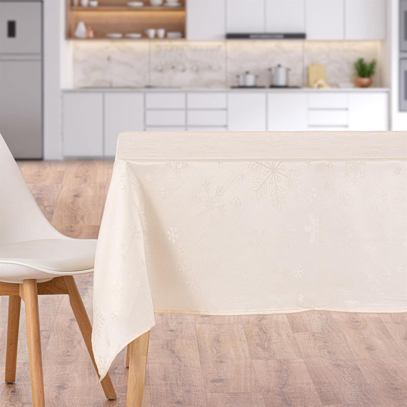 Christmas Tablecloth Blizzard Snowflake Embossed Design - 90in, Cream, 228cm L x 132cm W