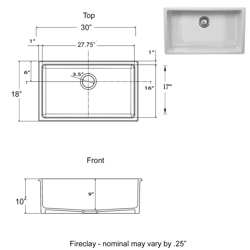 24'' L Single Basin Kitchen Sink, 10" H x 30" L x 18" W