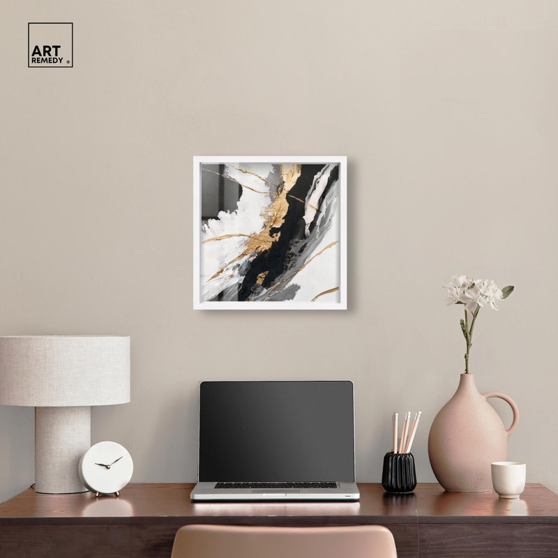 Art mural Aurea Flow III Shadowbox par Art Remedy, cadre blanc, 17 x 17, H 17 po x l 17 po, Cadre blanc