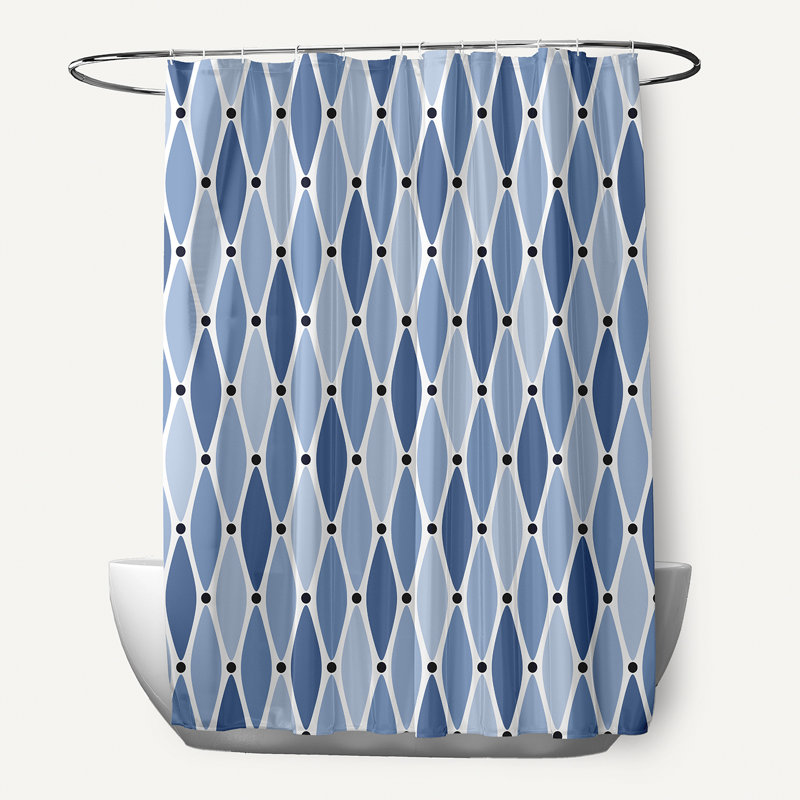 Rideau de douche simple à imprimé géométrique ondulé avec 12 boutons, bleu