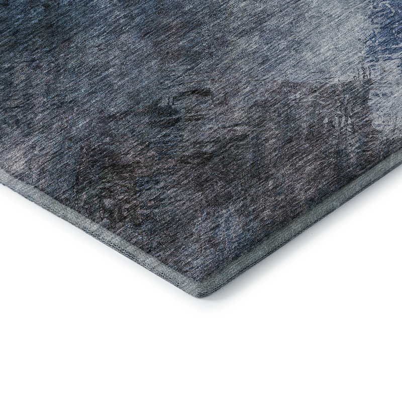 Tapis bleu Cerrito AMF590 lavable à la machine de qualité supérieure, Rectangulaire 3 pi x 5 pi