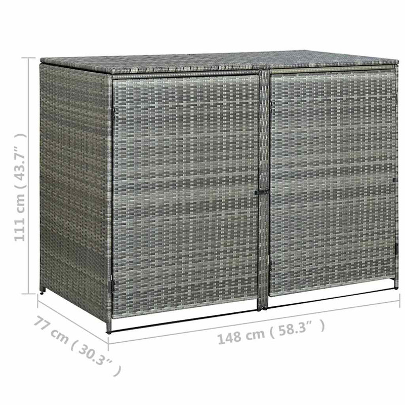 Double Wheelie Bin Shed Poly Rattan Anthracite/Black Outdoor Garbage, Black