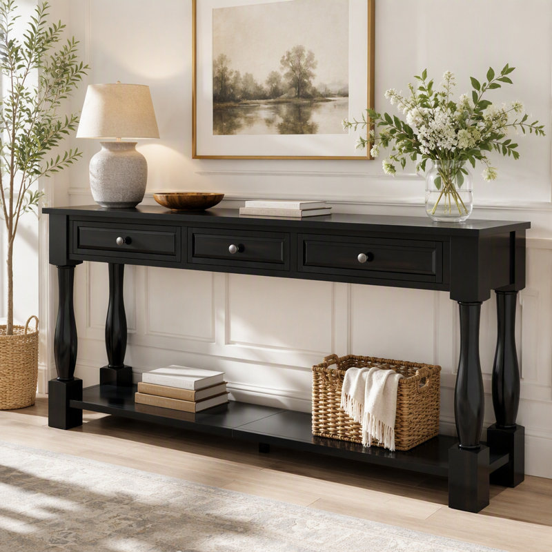 Console Console de 63 po de long avec tiroirs et tablette pour le vestibule, le couloir et le salon, Espresso
