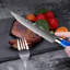     Ensemble de couteaux à steak en acier inoxydable à haute teneur en carbone 6 pièces «Cerulean» Senken Knives avec motif de lame damas et poignées en résine époxy