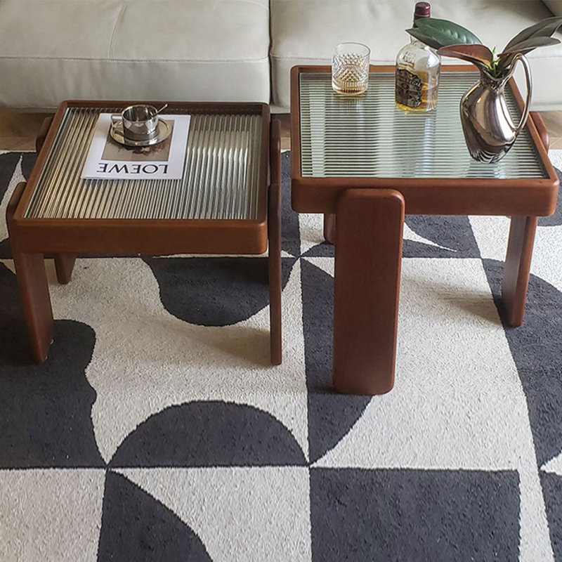Solid + Glass Coffee Table Sets, Brown, 21.65" H x 19.69" L x 19.69" W