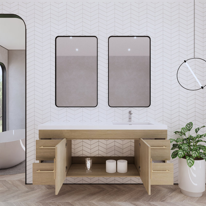 59.06'' Single Bathroom Vanity with Acrylic Top, White Oak