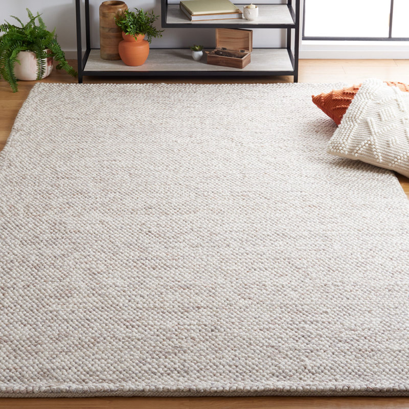 Almus Geometric Handmade Hand-Loomed Beige / Ivory Area Rug, Rectangle 5' x 8'
