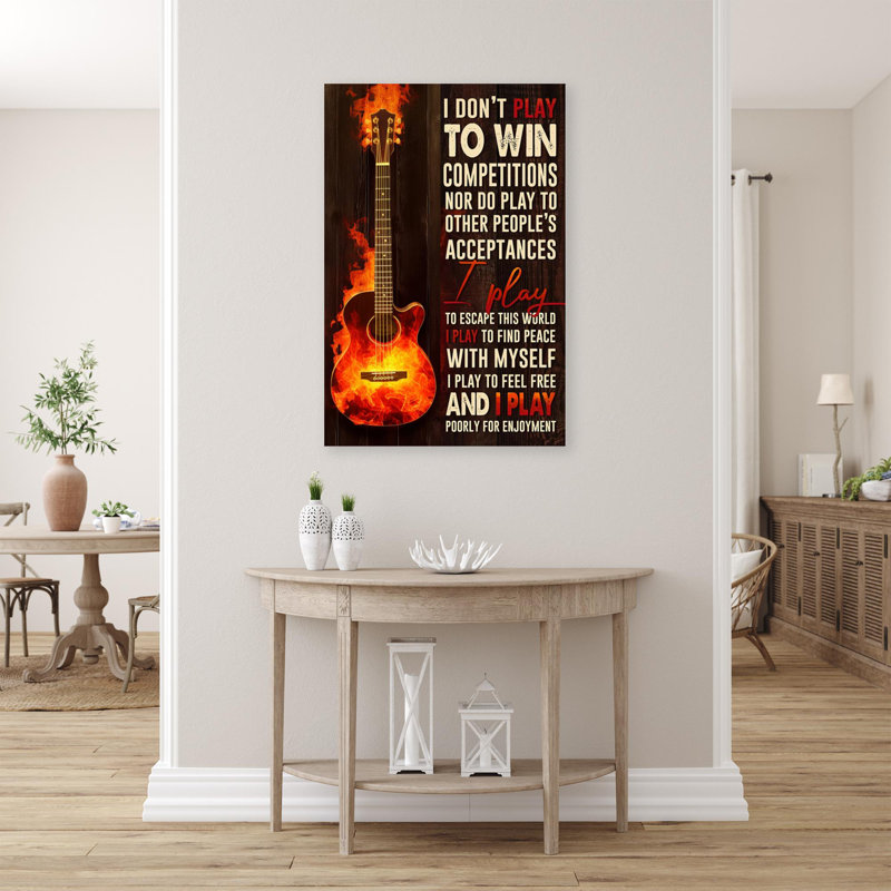 «Kino Guitare I Play To Feel Free», reproduction d'art graphique sur toile tendue 1 pièce, L 11 po x H 14 po