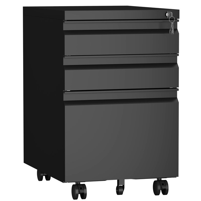3 Drawer File Cabinet With Lock, Black Mobile File Cabinets For Home Office,Under Desk Small Filing Cabinet, Rolling File Cabinet For A4/Letter/Legal