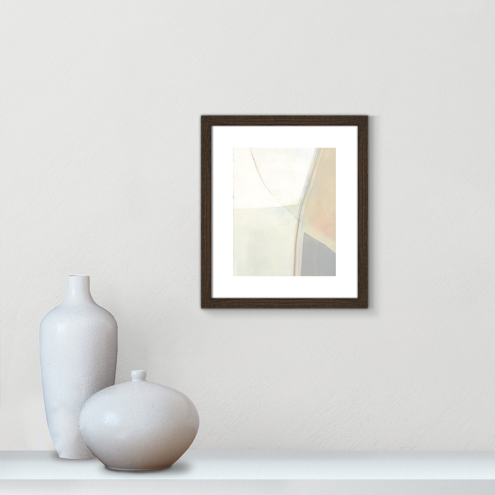 Alexandria "In Neutral II" Painting by Cartissi, Walnut Wood Framed Paper, 15" H x 13" W x 0.75" D