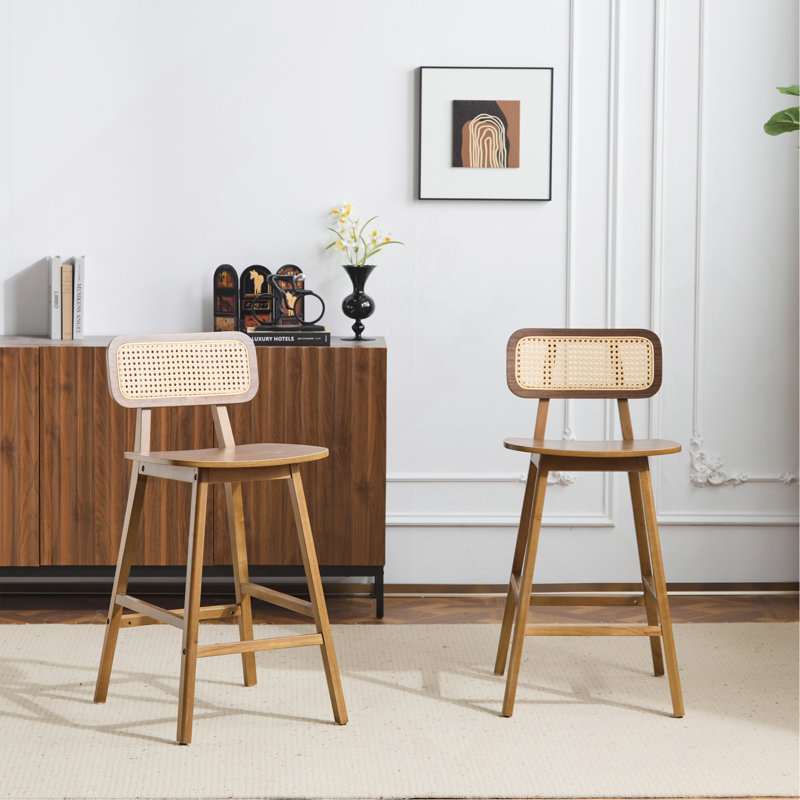 Tabouret de bar d'intérieur en bois Bari, finition noyer, ensemble de 2, Noyer
