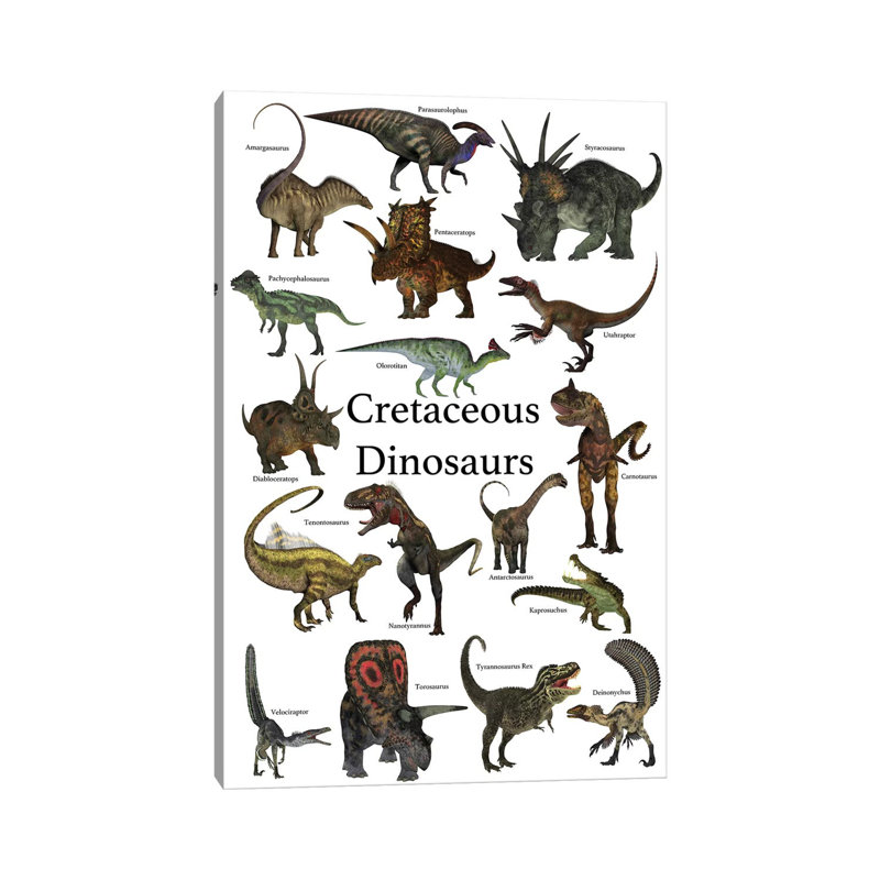Poster Of Prehistoric Dinosaurs During The Cretaceous Period by Corey Ford - Wrapped Canvas Print