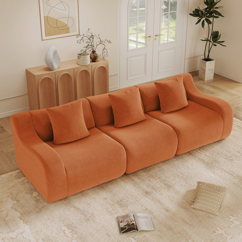 Canapé modulaire 115,3 po 3 places en os avec 3 coussins décoratifs, Orange