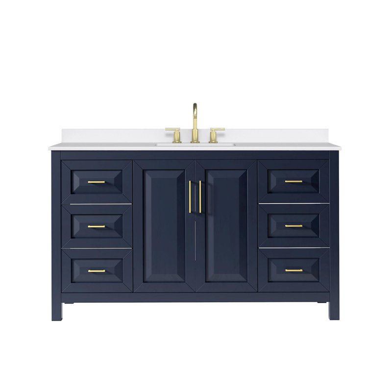 Daria 60 in. Vanity, Giotto Quartz, Blue, Brushed Gold