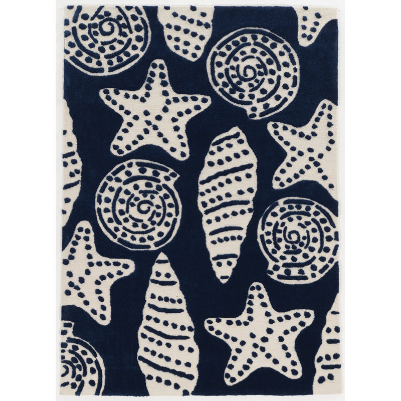 Tapis bleu marine et ivoire fait à la main Equelle, Rectangle 8 pi x 10 pi