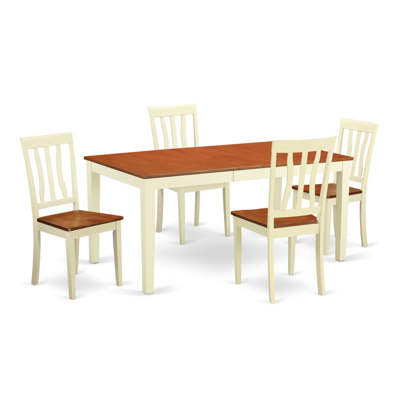 L'ensemble 5 pièces comprend une table de salle à manger rectangulaire avec rallonge papillon et 4 chaises de cuisine, babeurre et cerise
