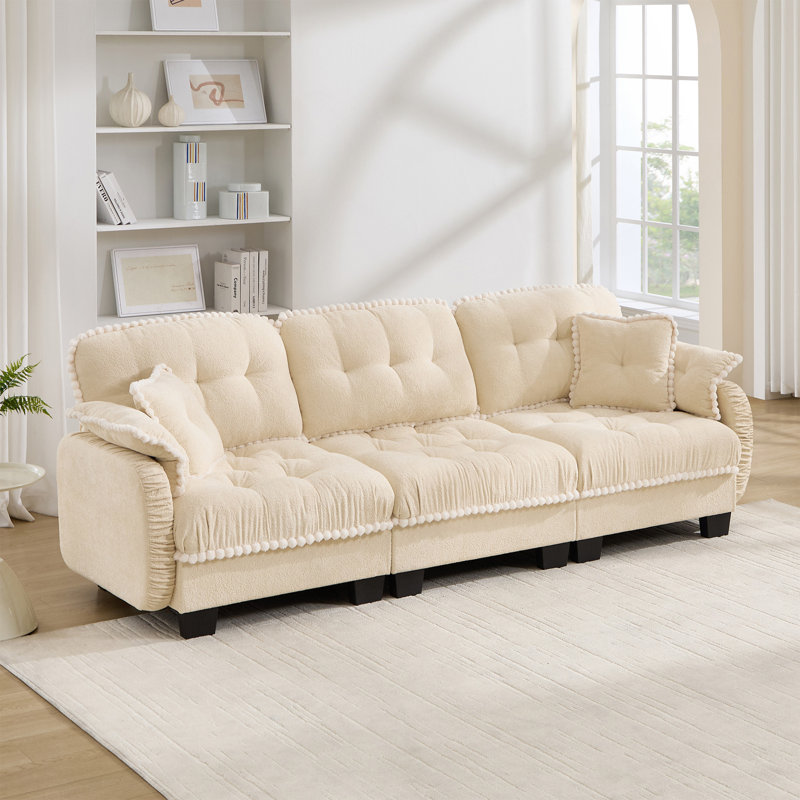 Canapé en chenille avec repose-pieds mobile et coussins capitonnés, 100.7" W, Beige Chenille