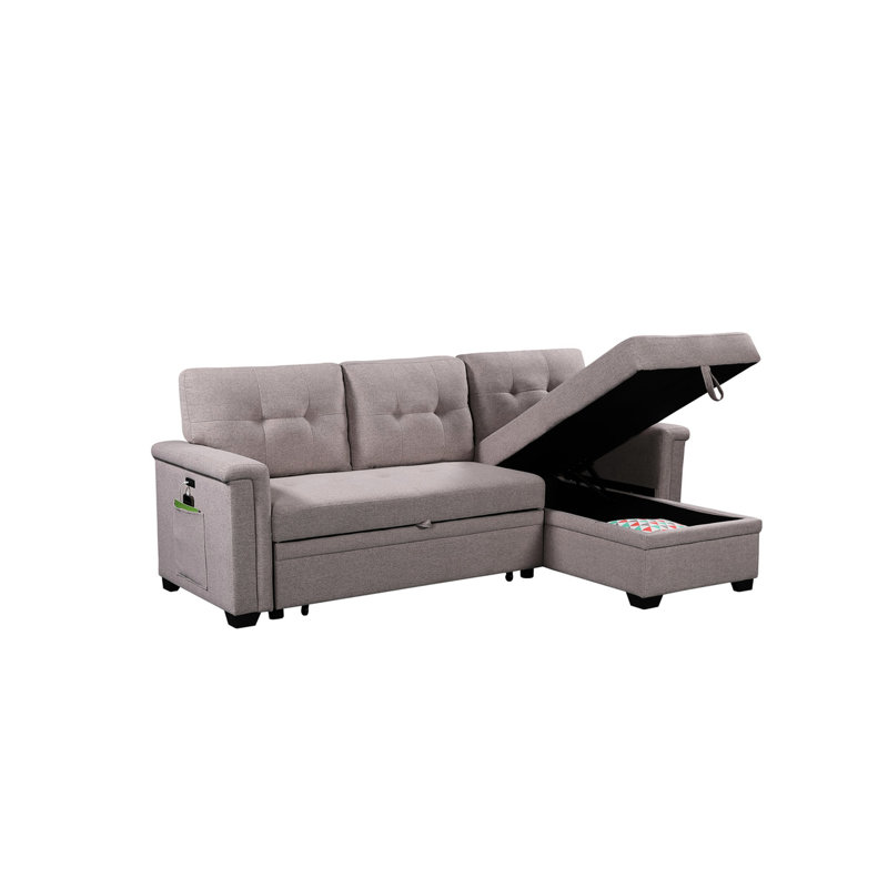 Gray Sectional With Storage Chaise, Sleeper And Cell Phone Holder 53.1 In. Deep Reversible Chaise
