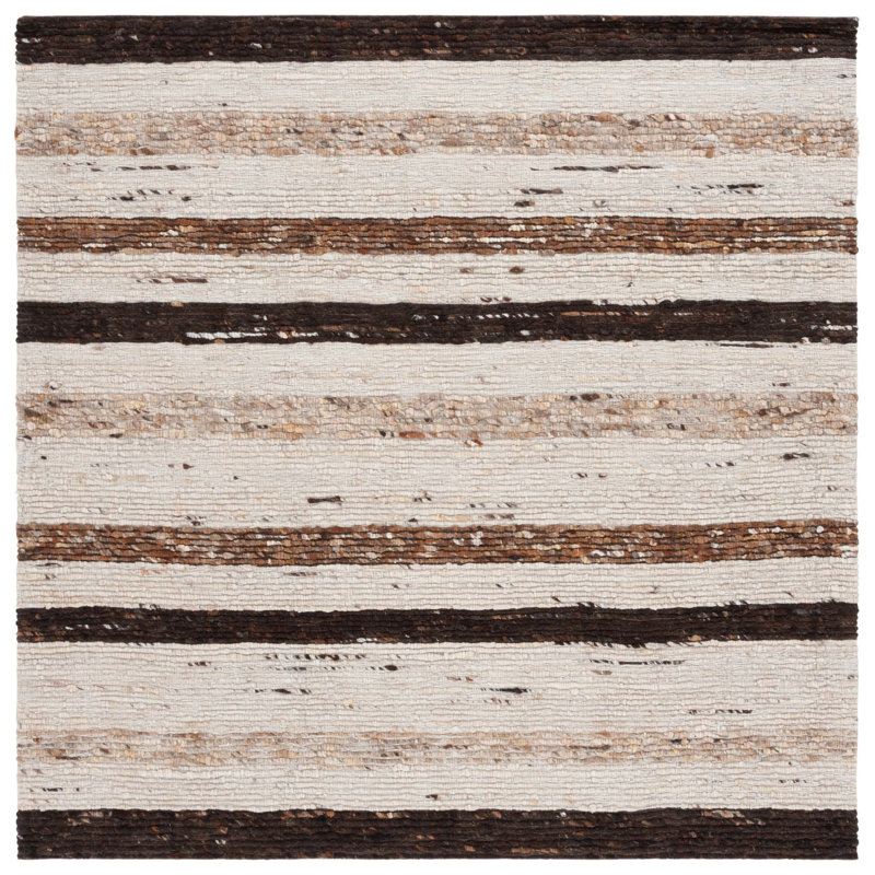 Grabowski Pafford Striped Handmade Area Rug in Brown/Beige, Square 6'