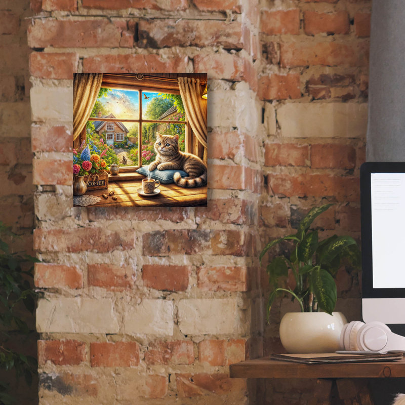 «Cat And Coffee» par Rey Klimt, art mural sur toile, H 12 po x l 12 po x P 0,75 po