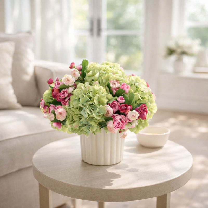 Floral Centerpiece with Hydrangeas and Ranunculus