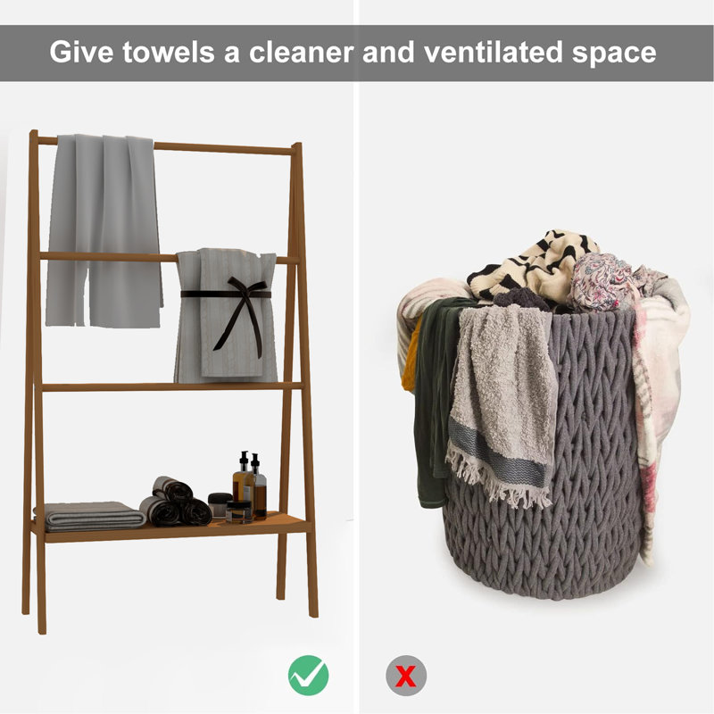 3 Tier Bathroom Wooden Towel Blanket Storage Rack with Bottom Shelf
