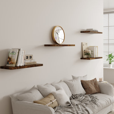 MAYBOSS Large Floating Shelves for Wall Set of 3 Wooden Wall Shelves 36 in x 12.75 in x 2 in Room Decor Long Shelf with Invisible Wall Mount Bracket for Bedroom, Kitchen, Living Room, Rustic Brown