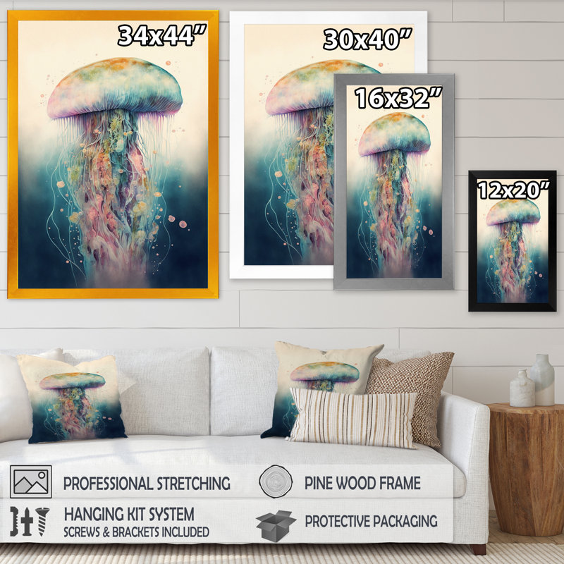 Mykelle Colorful Deepsea Jellyfish I - reproduction sur toile, L 12 po x H 20 po, Impression noire sur toile encadrée