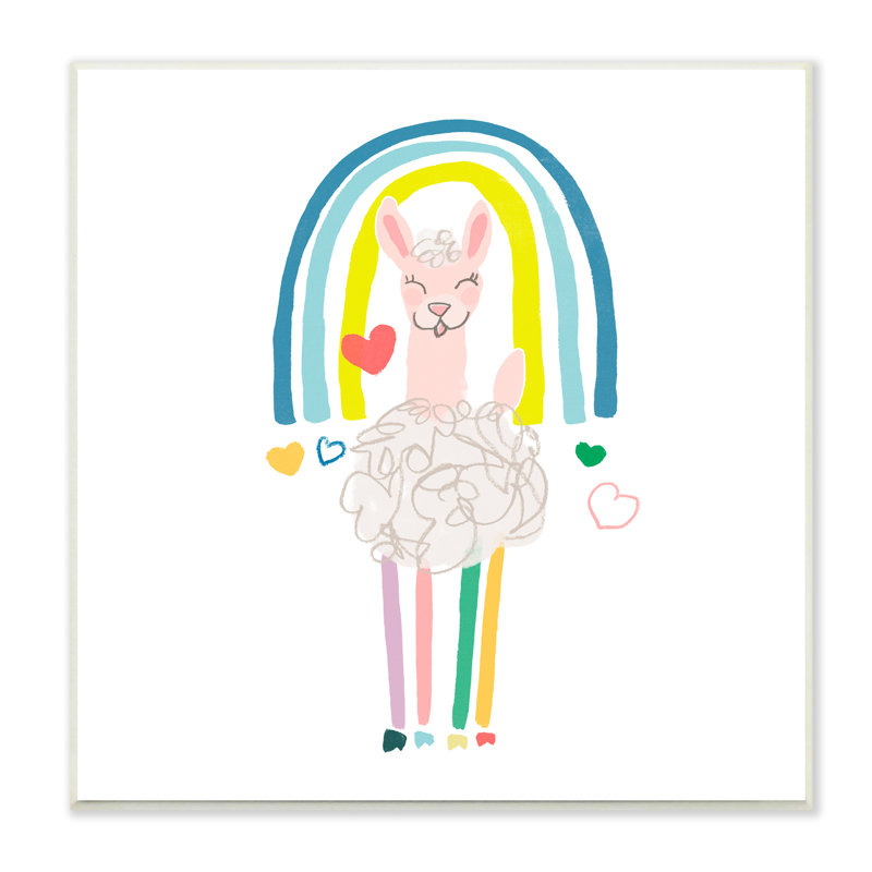 Mignon sourire de moutons et arc-en-ciel par June Erica Vess - Peinture, H 12 po x l 12 po x P 1,5 po, Plaque murale