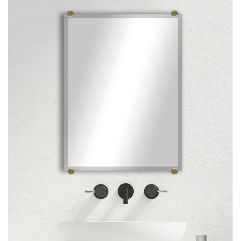 Mansell Beveled Frameless Wall Mirror, Brass, 30" H x 31" W